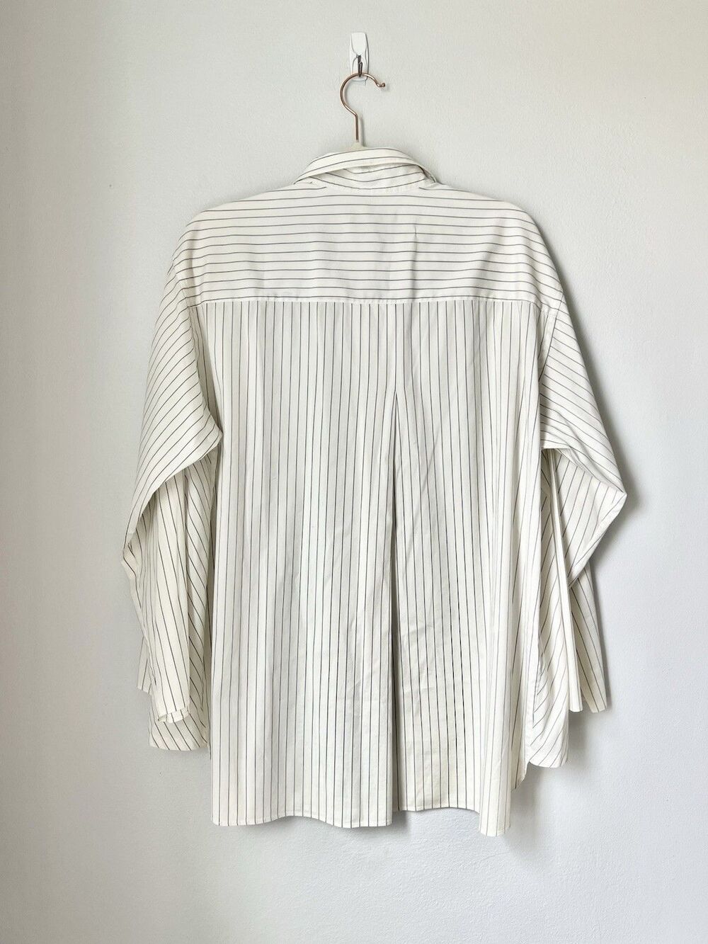 Lafayette 148 Tunic Blouse M/L White Stripe Button Down Lagenlook Artsy Modern - Picture 4 of 16